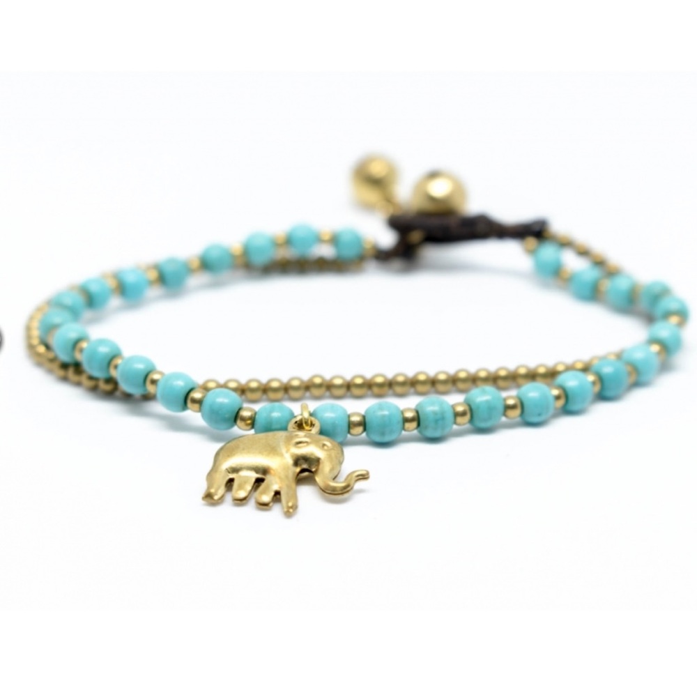 Thai Elephant & Turquoise Stone Charm Bracelet